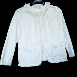 Chico's White Fringe Jacket Size 1= Medium 8 Coastal Cowgirl Boho Resort  Linen